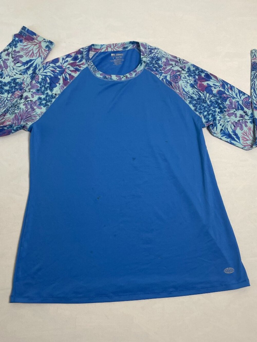 Reel Legends Reel-Tec Shirt Women PL Blue Floral Raglan Performance Coastal Wear
